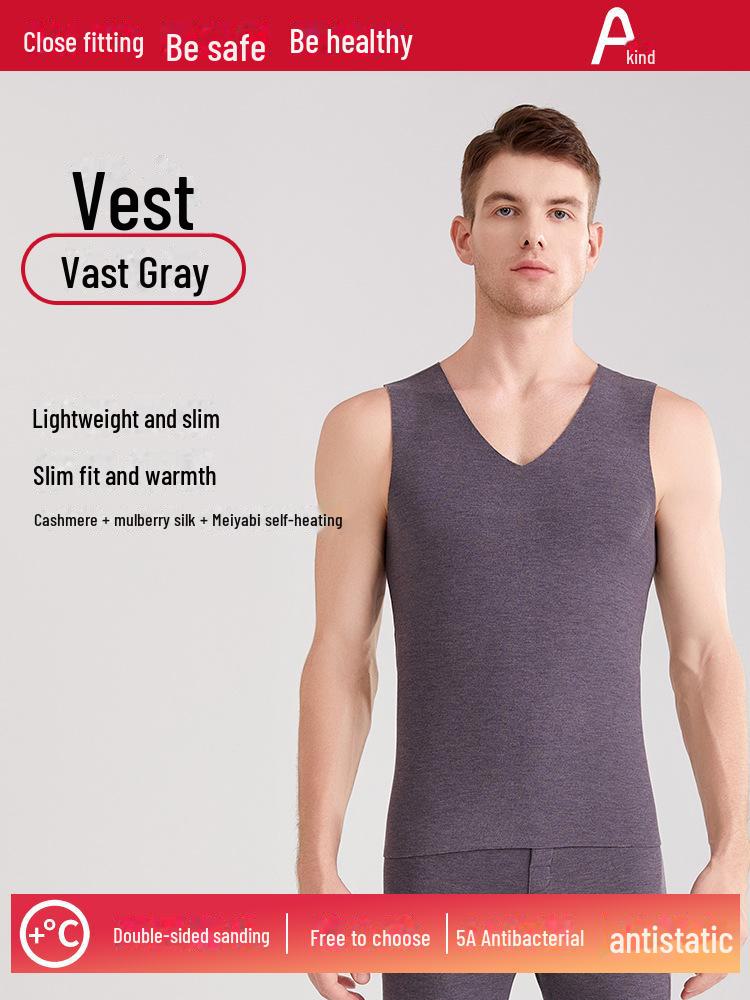Термобелье унисекс из немецкой шерсти: Бесшовный утепленный жилет из шелка и кашемира, плюс бархат, плотный и теплый для осени и зимы.