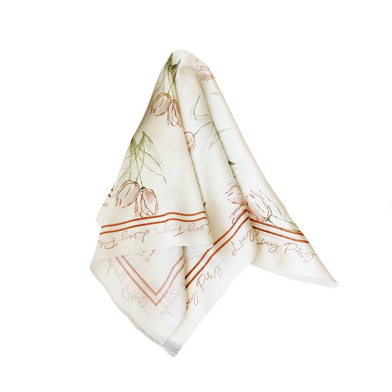Literary Fresh Square Scarf Headscarf Tulip Silk Scarf Neckerchief Romantic Gentle Hair Tie Decorative Neckerchiefs