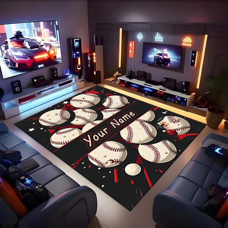 1PC Custom Name Baseball Fanatic Banner Theme Floor Mat Ideal for Living Room, Game Rooms, Office, Bedroom, Office Floor Mat , Floor Mats for Home
