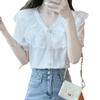 Women's V-Neck Ruffle Lace Chiffon Blouse - Summer 2025 Collection