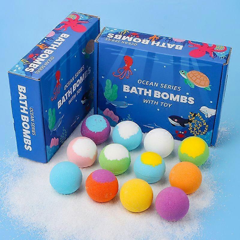 Ocean Series Bath Bombs for Kids with Surprise Toys Inside, 12Pcs Natural Scented Kids Bath Bombs Gift Set, Gentle Moisturizing Bath Fizzers with Mari