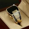 Classic Gold Color Metal Men's Ring with Inlaid Black Stone, Punk Style, Suitable for Engagement, Wedding, Luxury Jewelry
