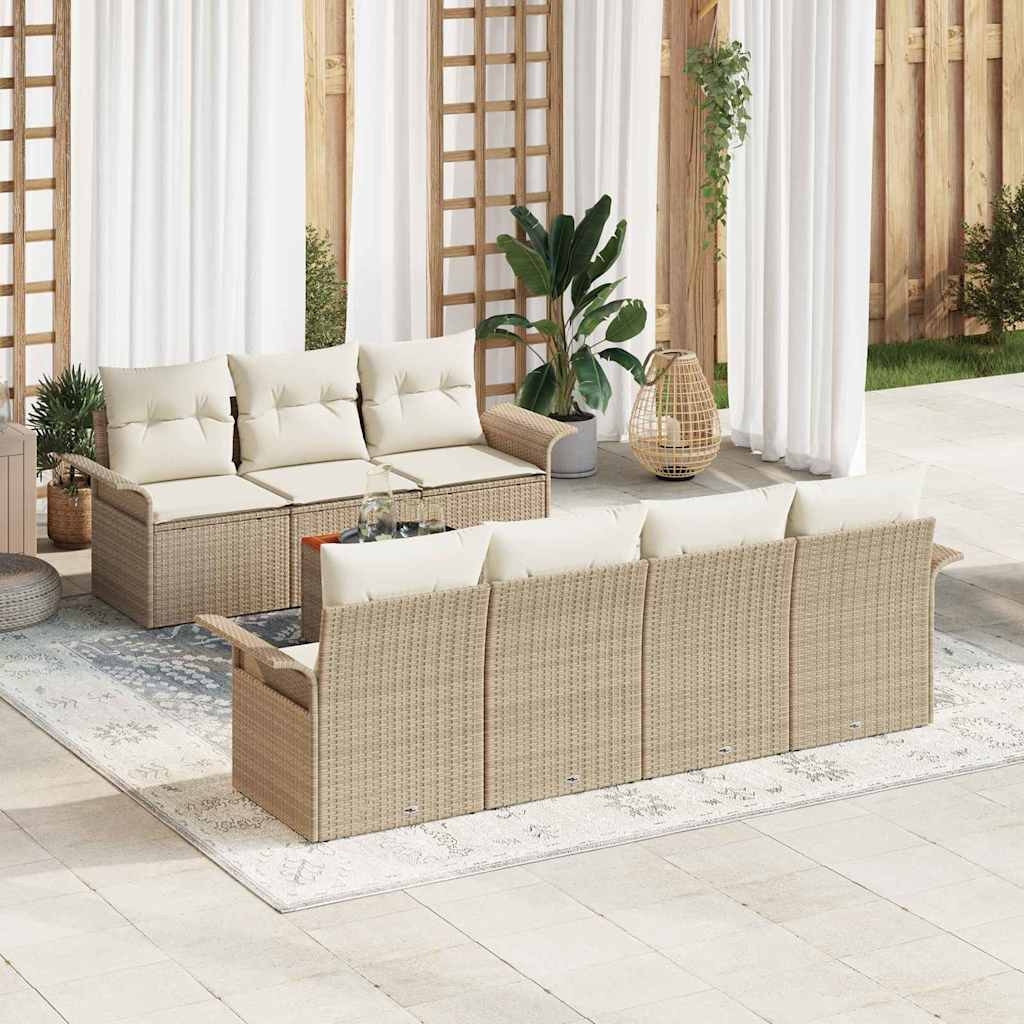Garden Sofa Set with Cushions 8 pcs Beige Poly Rattan