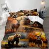 Beardeer Woodland Country Cottage Three-Piece Quilt Cover Digital Printing Bedding Set Bed Cover