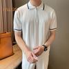 Мужская летняя рубашка, тонкая трикотажная, с коротким рукавом, на молнии, с лацканами, эластичный подол, полосатая, однотонная, свободная рубашка для поездок на работу и путешествий на открытом воздухе