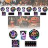 Bright Halloween Glow Disposable Party Supplies Set For 12 Featuring Paper Plates Cups Napkins And Tablecloth