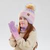 Yousheng 3Pcs/Set Kids Winter Knitted Scarf Gloves Set Pom Pom Ball Rainbow Color Brimless Hat Touchscreen Gloves Neck Warmer Set