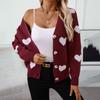 Women's Elegant and Exquisite New Knitted Sweater with Printed Love Jacquard V-neck Cardigan Sweater for Women