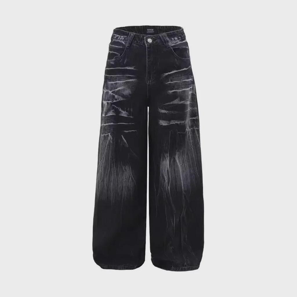 Унисекс-американские уличные модные прямые джинсы с эффектом потертости - модные свободные широкие брюки из денима