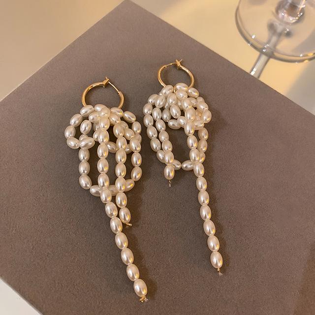Корейские ручные бусины большие маленькие искусственные жемчужины в форме винограда длинные висячие серьги для женщин модные аксессуары для ушей