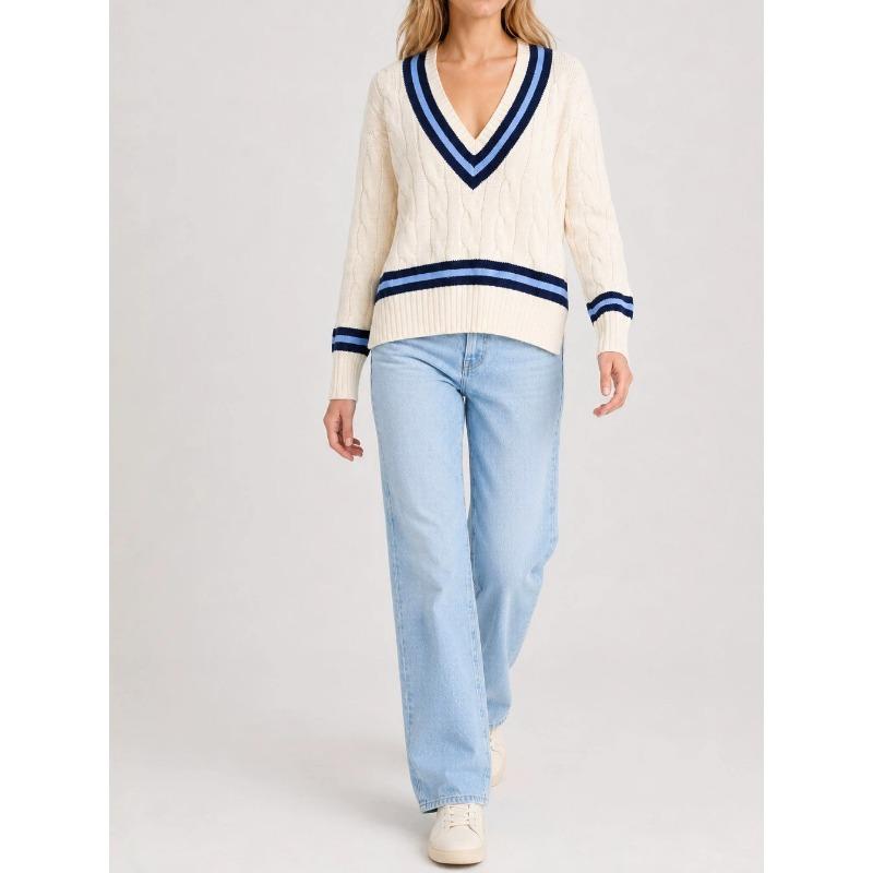 Women S Vintage College Style V Neck Twist Knit Loose Long Sleeve Pullover Sweater