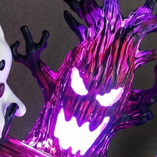 Animated Ghost Lamp for Desk Seesaw Light, USB Powered 3D Night Cute LED Fun Halloween Table with Spooky Tree And Pumpkin Design, Decor Bedroom Living
