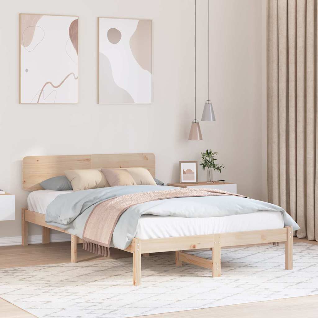 Bed Frame with Headboard Natural Finish 120 x 190 cm Solid Pine Wood