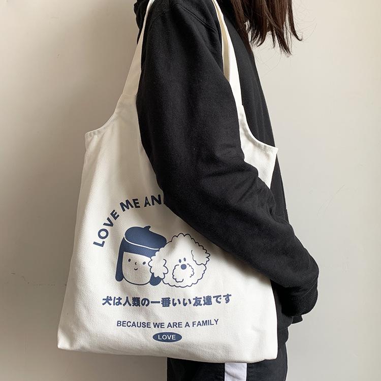 Сумка через плечо из холста в корейском стиле - Ulzzang Harajuku Soft Girl Japanese Large Literary Shopping Tote