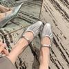 Cowhide Version~ Leather Pleated Flat-soled Retro Grandma Shoes Soft-soled Silver Mary Jane Shoes Women's Single Shoes Ballet Shoes