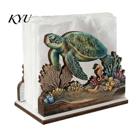 Durable Wood Napkin Caddy for Parties Rustic Wooden Holder, Octopus/Bird/Goose/Turtle/Black Bear/Elephant Pattern, Compact Tissue Unique Gift Teachers