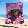1pc Dachshund Floral Print Outdoor Flannel Blanket , Machine Washable Perfect Gift for Birthday , Holiday Travel Accessory , Durable Material