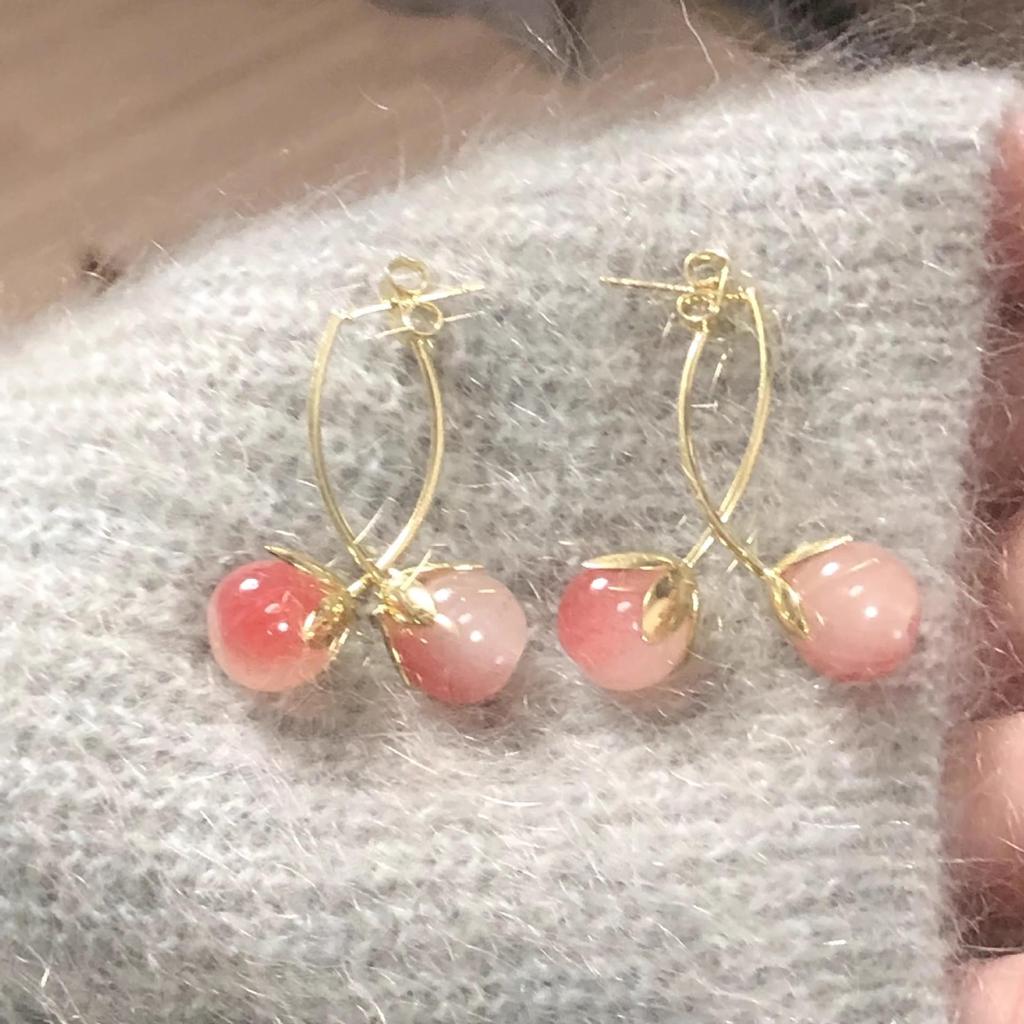 Charming Pink Fairy Tomato Tassel Earrings for Women