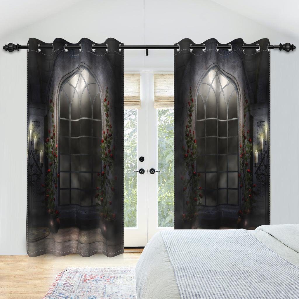 2 шт./набор Ужас Хэллоуин Оконная занавеска Ночные ворота Скелет Декор для дома Спальни Гостиной Затемняющие занавески из полиэстеровой ткани