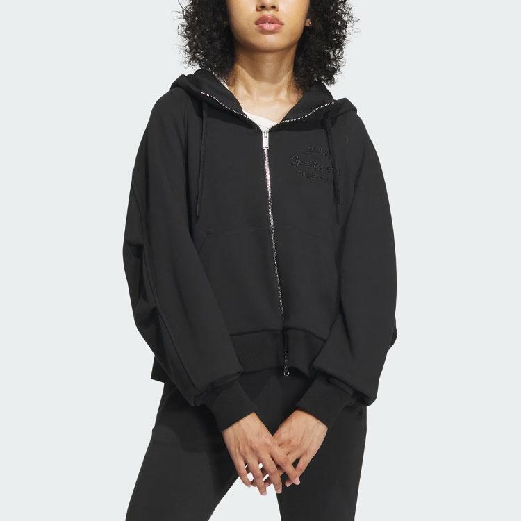 adidas Verbiage Толстовка с капюшоном на молнии с вышитыми буквами, спортивная куртка для женщин, толстовки черного цвета IZ4570