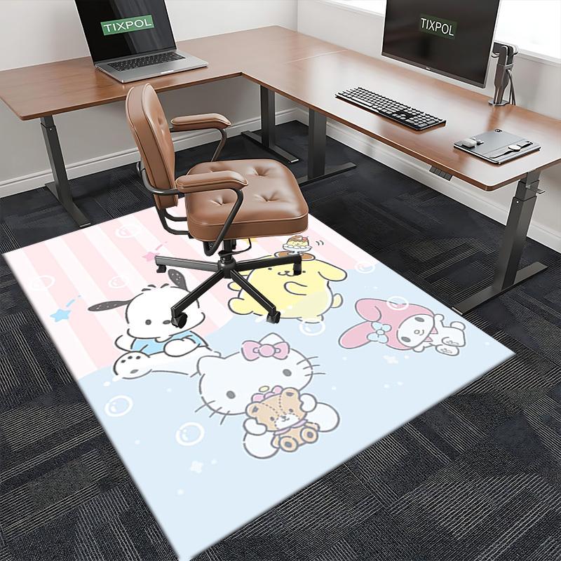 Hello Kitty & Pompompurin Chair Mat - Anime Cartoon Design, Non-Slip Carpet for Office Chair, Home Decor, Living Room, Bedroom, Game Room, Dormitory F
