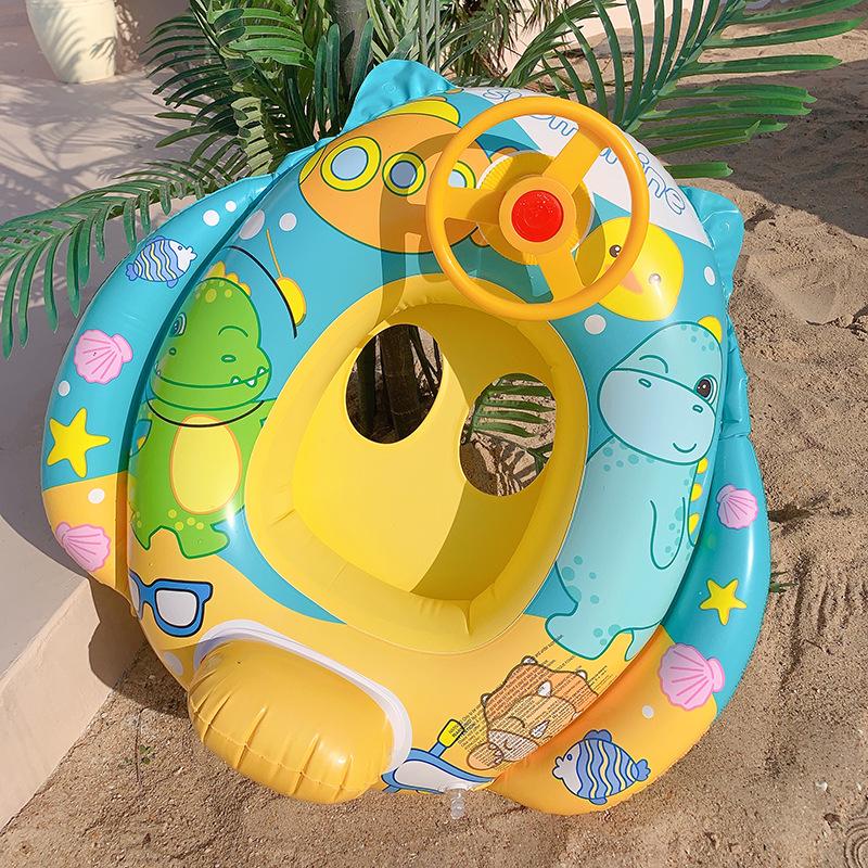 Children's Steering Wheel & Cartoon Seat Ring: Mermaid & Dinosaur Inflatable Swim Toys