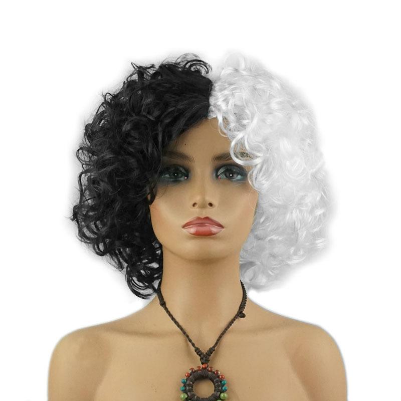 Halloween Kuila Spotted Dog Leopard Shawl Black and White Witch Cape Yin Yang Wig Bracelet Suspender Dress