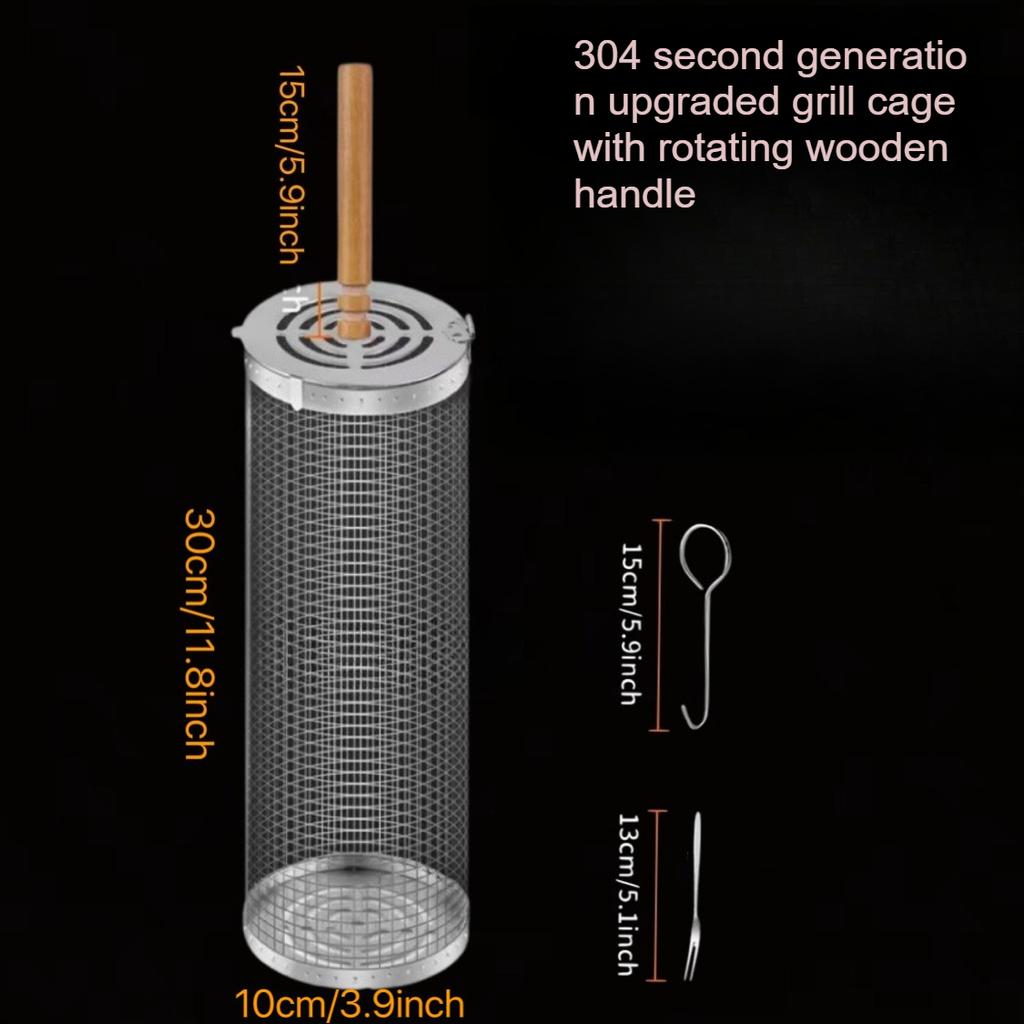 Вкладываемые корзины для гриля 304 Нержавеющая сталь Вращающаяся сетка для гриля Съемная деревянная ручка Аксессуары и инструменты для барбекю