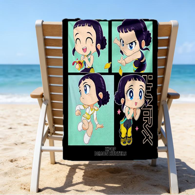 Ultra-Soft Beach Towel with KPop Demon Hunters Theme,Ideal for Pool - Camping, Diving - Perfect Travel Essential, Vibrant Beach Towel.