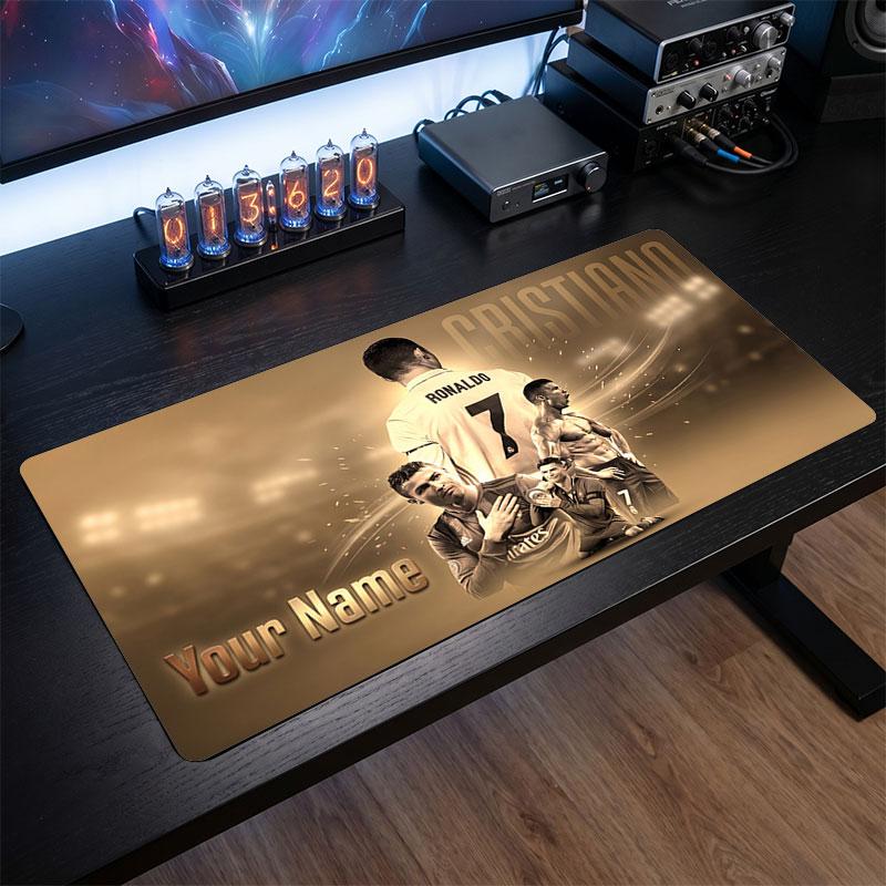 Cristiano Ronaldo Custom Large Mouse Pad, Personalized Name Text Print, Football Logo Non‑Slip Desk Mat Gaming Gift