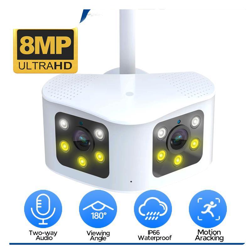 AIOOK Уличная камера видеонаблюдения, высокое разрешение, 8 МП, широкоугольная камера 180°, Wi-Fi, ночное видение, водонепроницаемая IP-камера, двусторонняя аудиосвязь, интеллектуальный PIR