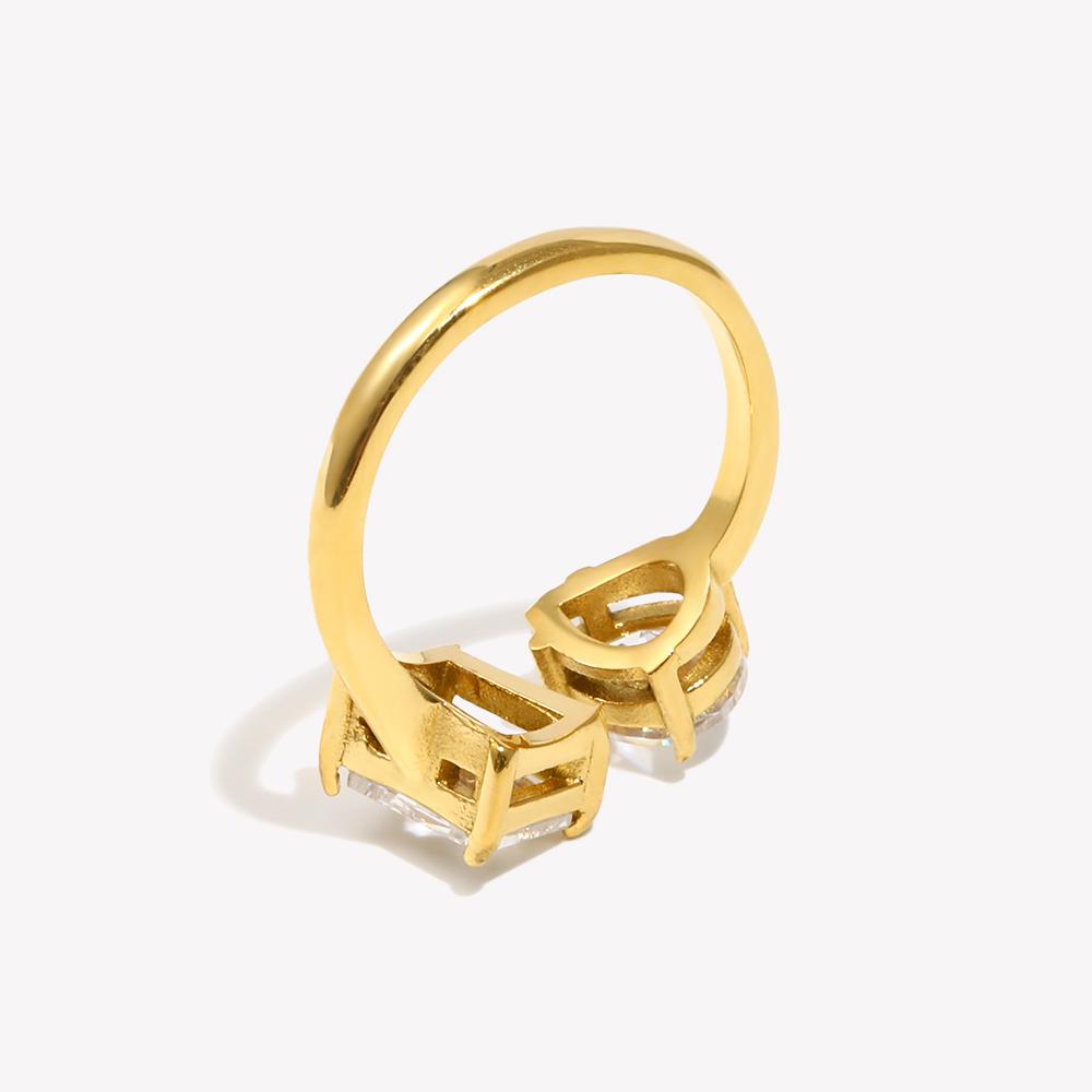 E.B.belle Water Drop Square Open Zircon Geometry Ring Hypoallergenic 316L Stainless Steel Decoration 18K Gold Plated Jewelry