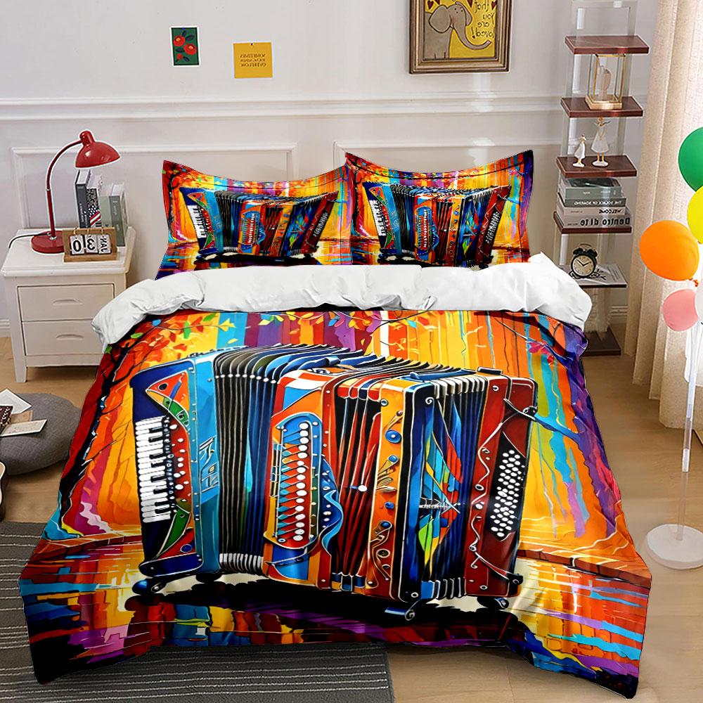 Colorful Accordion Art Set - Decorative Soft Skin-Friendly Bedding Set Includes 1 Duvet Cover And 2 Pillowcase, Gift