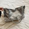 Women PU Leather Chain Decor Handbag Large Capacity Silver Shoulder Crossbdoy Bag With Mini Purse
