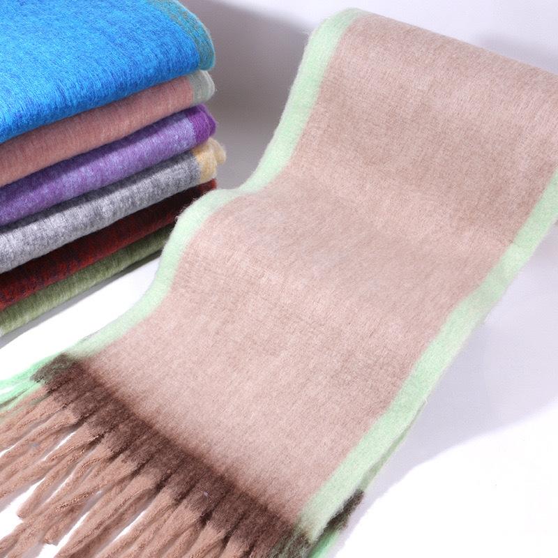 Korean Stylish Graduated Color Women Mohair Scarf Winter Thick Warm Tassel Muffler Female Versatile Imitation Cashmere Scarves