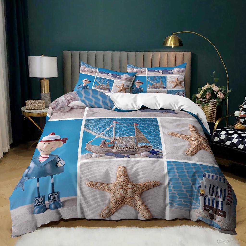 Beach Starfish Quilt Cover Three-Piece Digital Printing Pillowcase Bedding