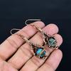 Copper Blue Turquoise Jewelry Handmade Gemstone Earrings, 999 Copper Wire Wrapped Earrings Antique Jewelry, For Engagement Gift