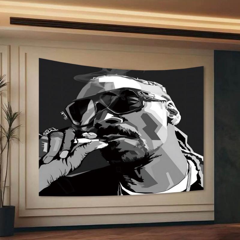 Hip Hop Rap Black and White Tapestry European and American Rapper Portrait Printing Hanging Cloth Room Decoration
