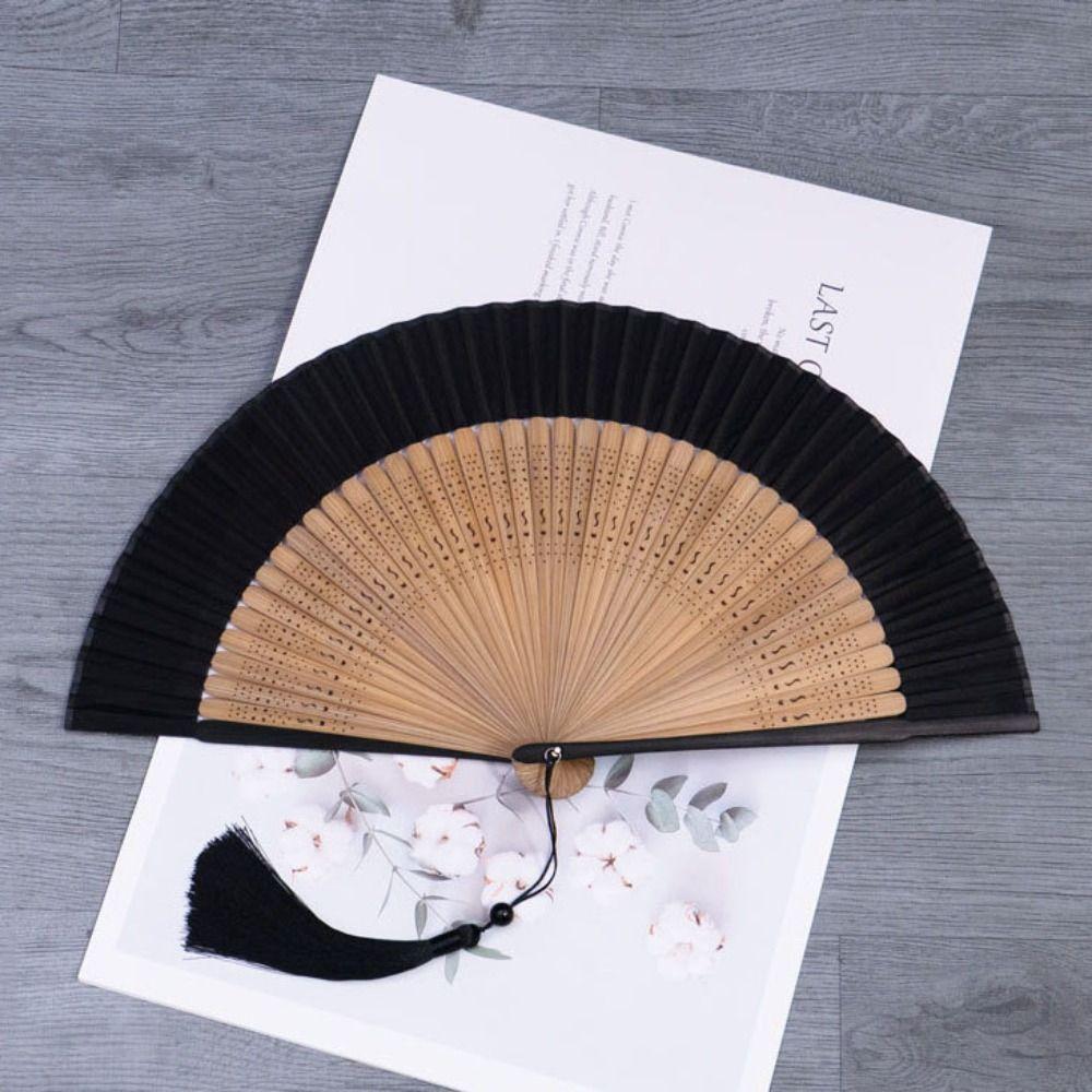 Carved Handle Chinese Fan Handhold Dance Fan Home Decoration Bamboo Folding Fan Gift
