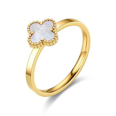 Кольцо Disco из титановой стали с черным и белым перламутровым четырехлистным клевером — модный холодный стиль для женщин