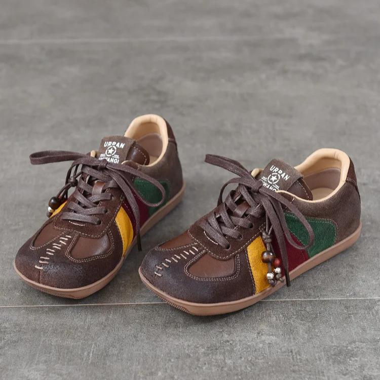 Johnature Женская обувь на плоской подошве со шнуровкой, из натуральной кожи, в стиле ретро, смешанных цветов, универсальная, на все сезоны