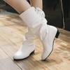 Plus-size Shoes, Student Boots, Women's Low-heeled Round-toed Back-laced Mid-calf Boots