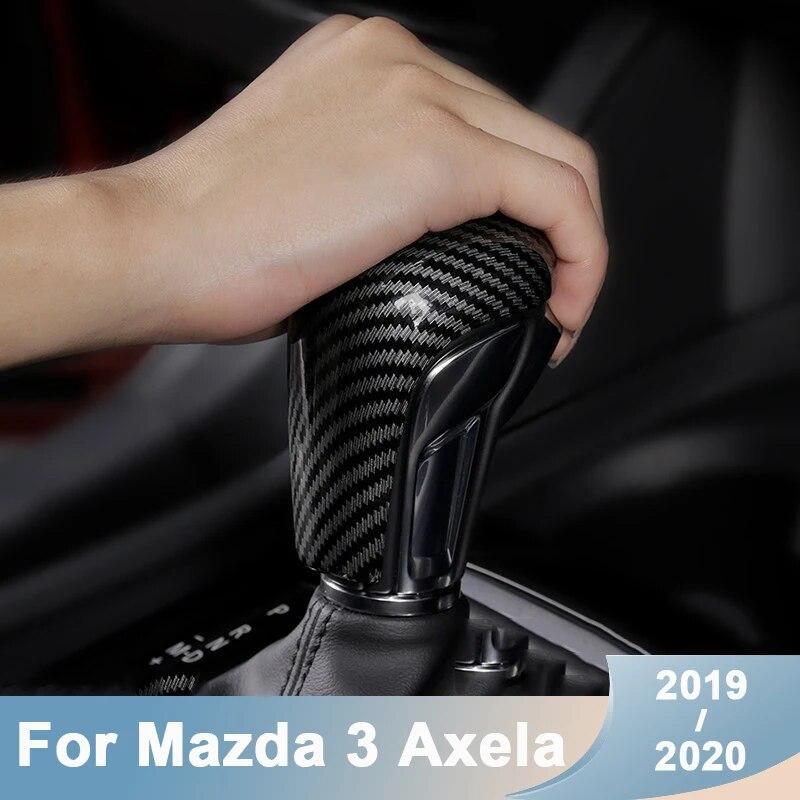 Carbon Fibe Car Gear Head Shift Knob Cover Gear Shift Handle Trim Sticker For Mazda 3 Axela CX-30 CX30 Accessories