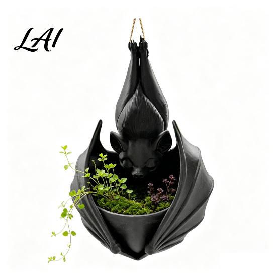 Novelty Bat Fan Gift 3D Printed Hanging Plant Pot Shaped Planter Creative Halloween Planter Flowerpots Gothic Holder for Indoor Outdoor Home Garden