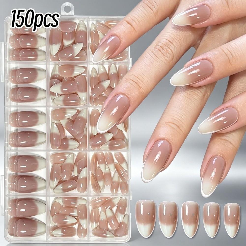 150Pcs/Box Glossy Finish Press On Nails Medium Almond Shape False Nails Fake Nail Tips Nail Salon
