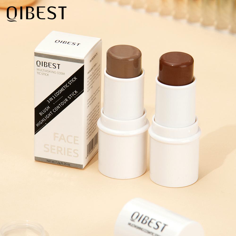 QIBEST бронзатор для макияжа лица, крем-румяна, оттенок, контурный макияж, косметический хайлайтер, бронзатор, ручка, женский осветитель для лица, 7,2 г