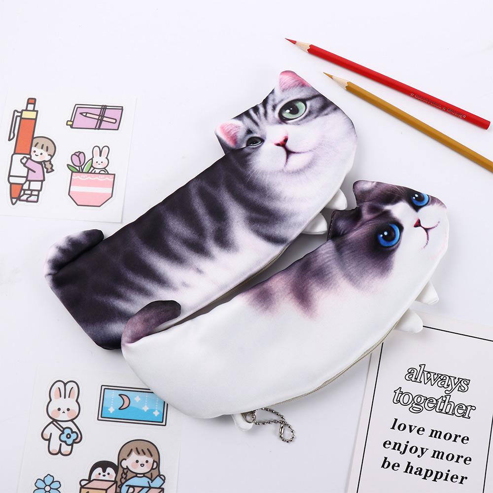 School Supplies Pencil Pouch Pencil Case Pen Bag Simulation Cartoon Cat Storage Organizer