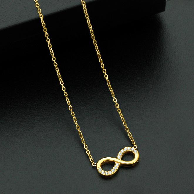 Stainless Steel Light Luxury High-End Sporty Micro-Inlaid Zircon Lucky Number Bamboo Pendant Necklace Accessory Infinite Loop