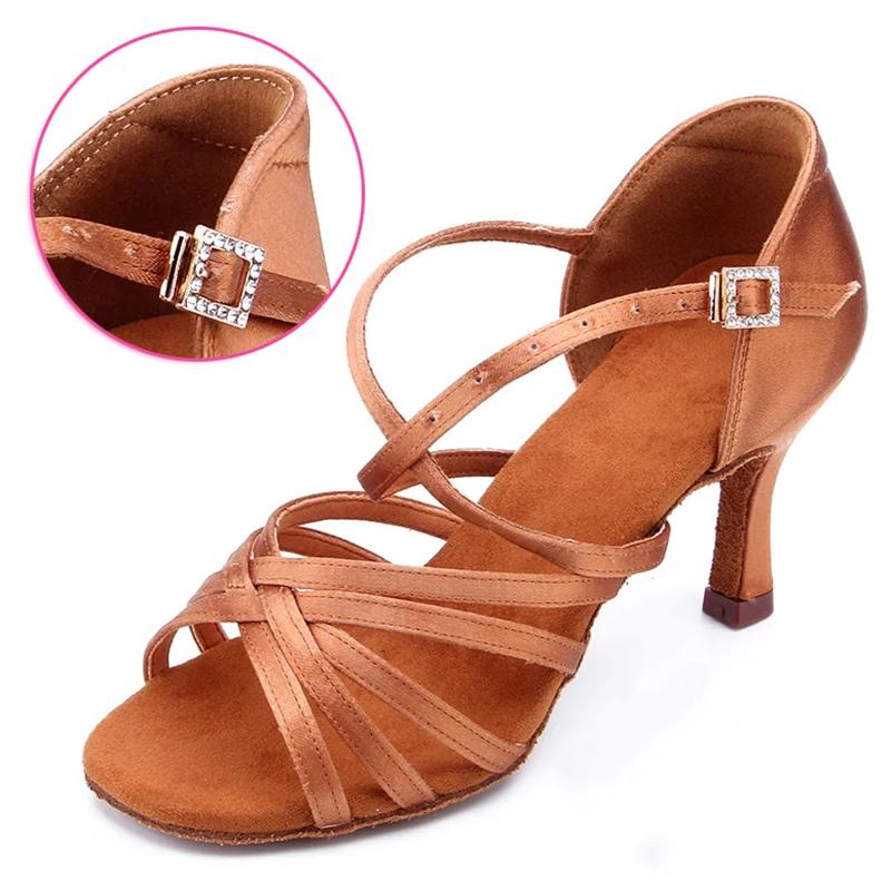 Туфли для латиноамериканских танцев женские на высоком каблуке шелковые танцевальные туфли женские с мягкой подошвой танцевальные туфли на каблуке 5,5 см/7,5 см туфли для сальсы для бальных танцев для девочек