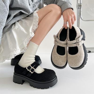 Модные ретро плюшевые универсальные туфли-лодочки на платформе с неглубоким вырезом женские 2025 новая коллекция осень-зима юбка французские туфли Мэри Джейн